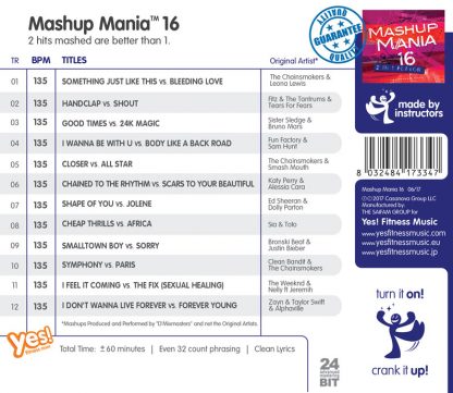 1-CD Mashup Mania 16 (135) – Yes Fitness Music – Image 2